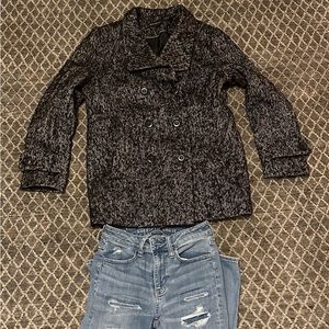 Preston & York Tweed Wool Blend Double Breasted Coat - Size 10